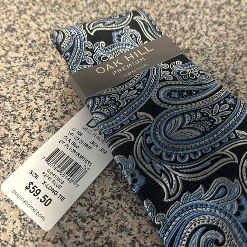 DXL X-long Oak Hill Premium Fashion Men’s Tie Designed in Italy NWT
